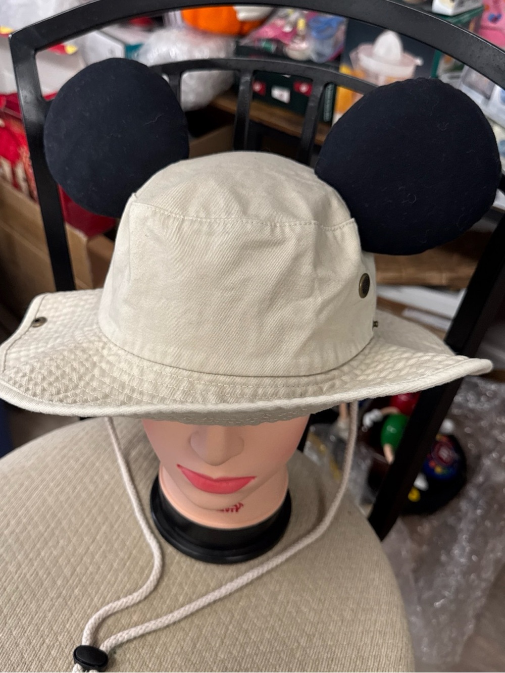 Micky mouse Cream Bucket Hat with Black Ear Accents size L/XL Unisex